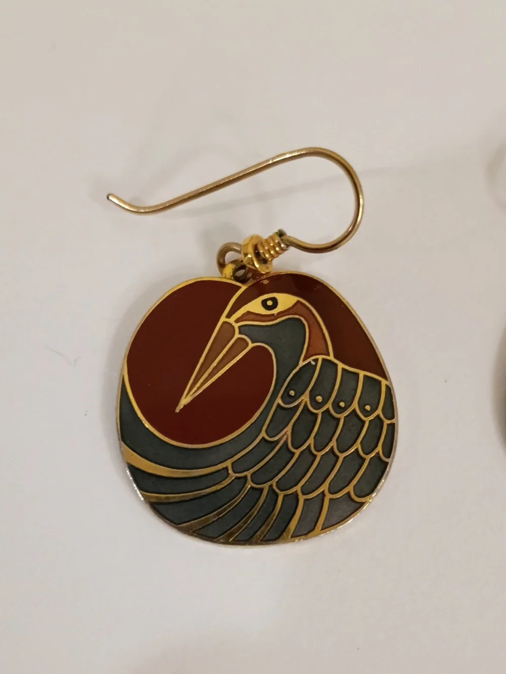 Laurel Burch Nile Bird Burgundy and Gray Earrings - Vintage 1980s